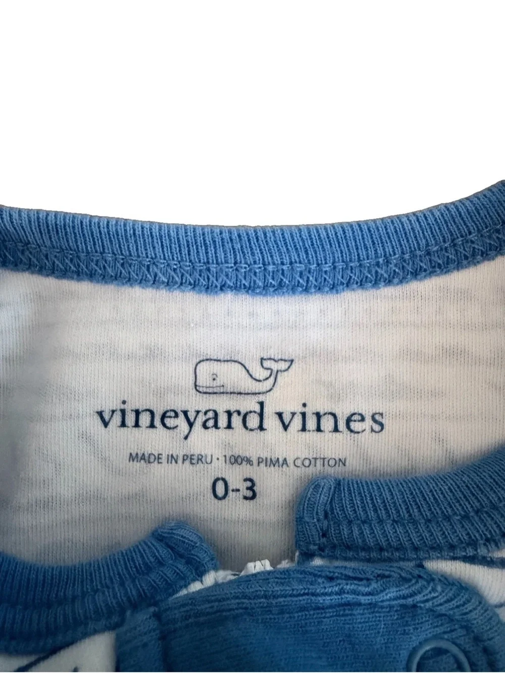 Vineyard Vines 0-3m Boy White Blue Fish Zipper Footed Pajamas, Pima Cotton EUC